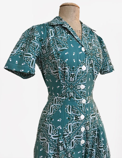 Scout for Loco Lindo Teal Green Bandana Print 1940s Carolina Romper