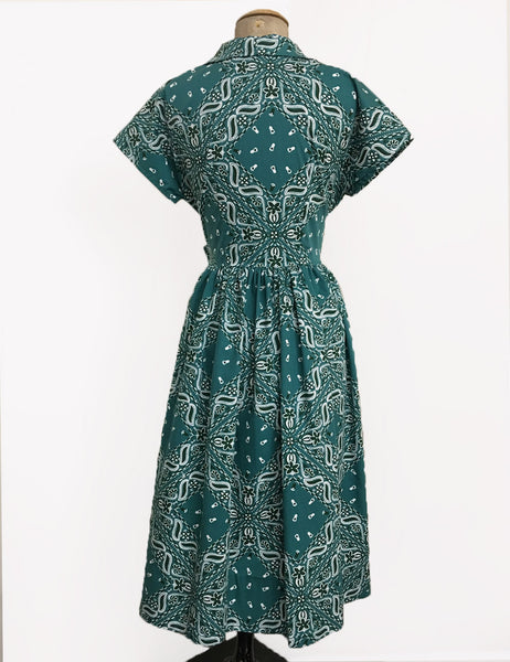 Scout for Loco Lindo 1940s Teal Green Bandana Print Willow Dress