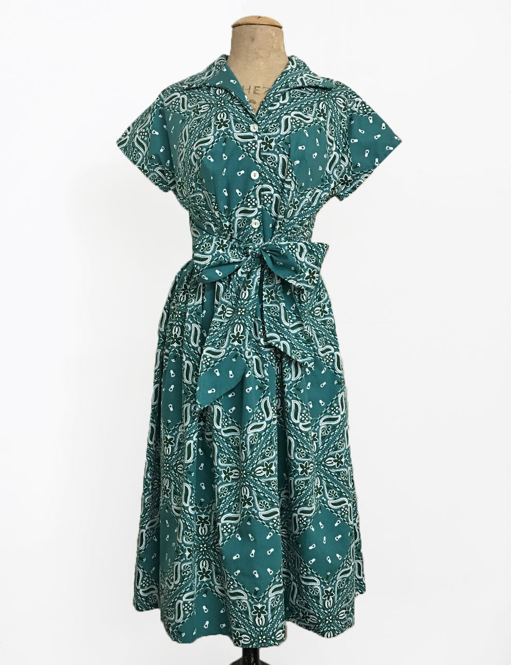 Scout for Loco Lindo 1940s Teal Green Bandana Print Willow Dress