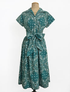 Scout for Loco Lindo 1940s Teal Green Bandana Print Willow Dress