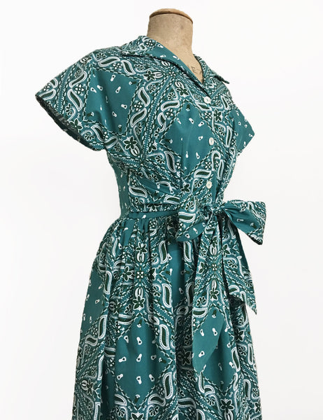 Scout for Loco Lindo 1940s Teal Green Bandana Print Willow Dress