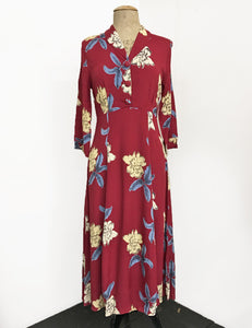 Red Tropical Floral 3/4 Sleeved Vintage Day Dress - FINAL SALE