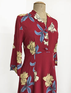 Red Tropical Floral 3/4 Sleeved Vintage Day Dress - FINAL SALE