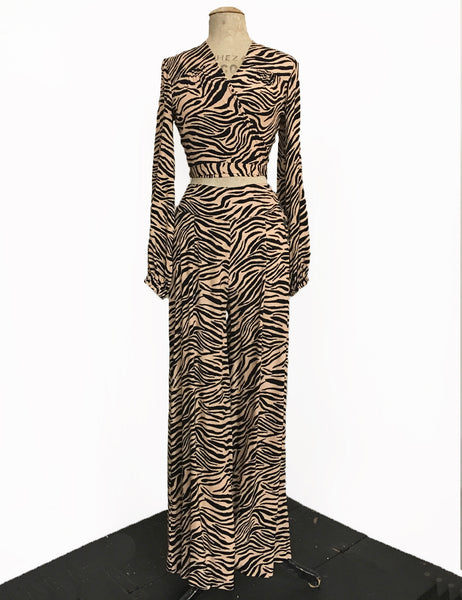 Tiger Print 1940s Style High Waisted Palazzo Pants - Size Large