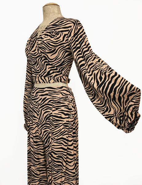Tiger Print 1940s Style High Waisted Palazzo Pants - Size Large