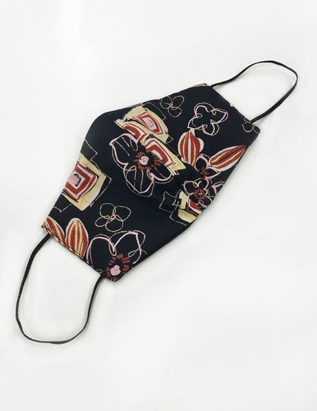 Black Abstract Tiki Print Handmade Washable Face Mask