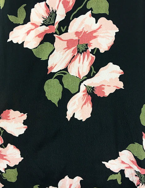 Pink & Black Tropical Nights 1940s Inspired Style Cascade Wrap Dress