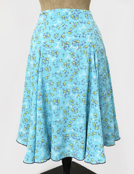 Turquoise Mid-Century Martini Print Venice Beach Balboa Circle Swing Skirt