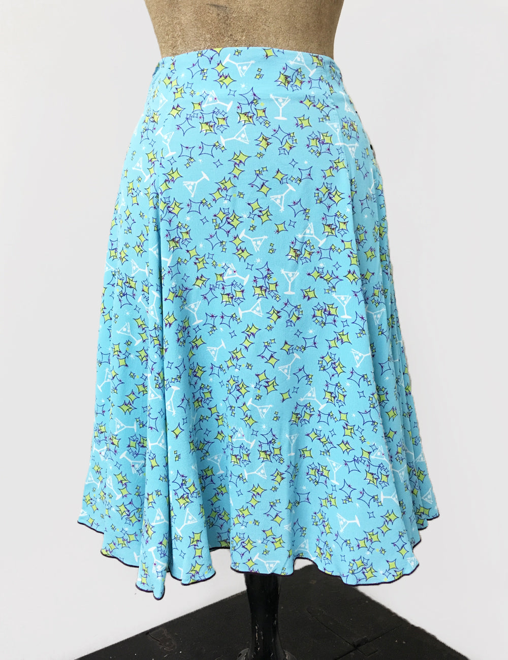 Turquoise Mid-Century Martini Print Venice Beach Balboa Circle Swing Skirt
