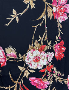 Black, Pink & Red Vine Floral Retro Rita Knee Length Dress