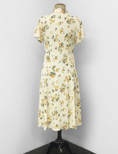 1940s Style Ivory Lemon Print Short Sleeve Vintage Day Dress
