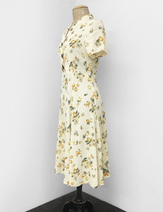 1940s Style Ivory Lemon Print Short Sleeve Vintage Day Dress