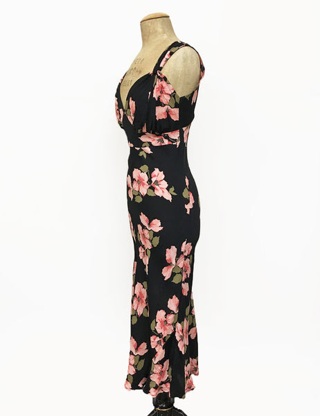 1930s Style Black Tropical Nights Harlow Slip Dress