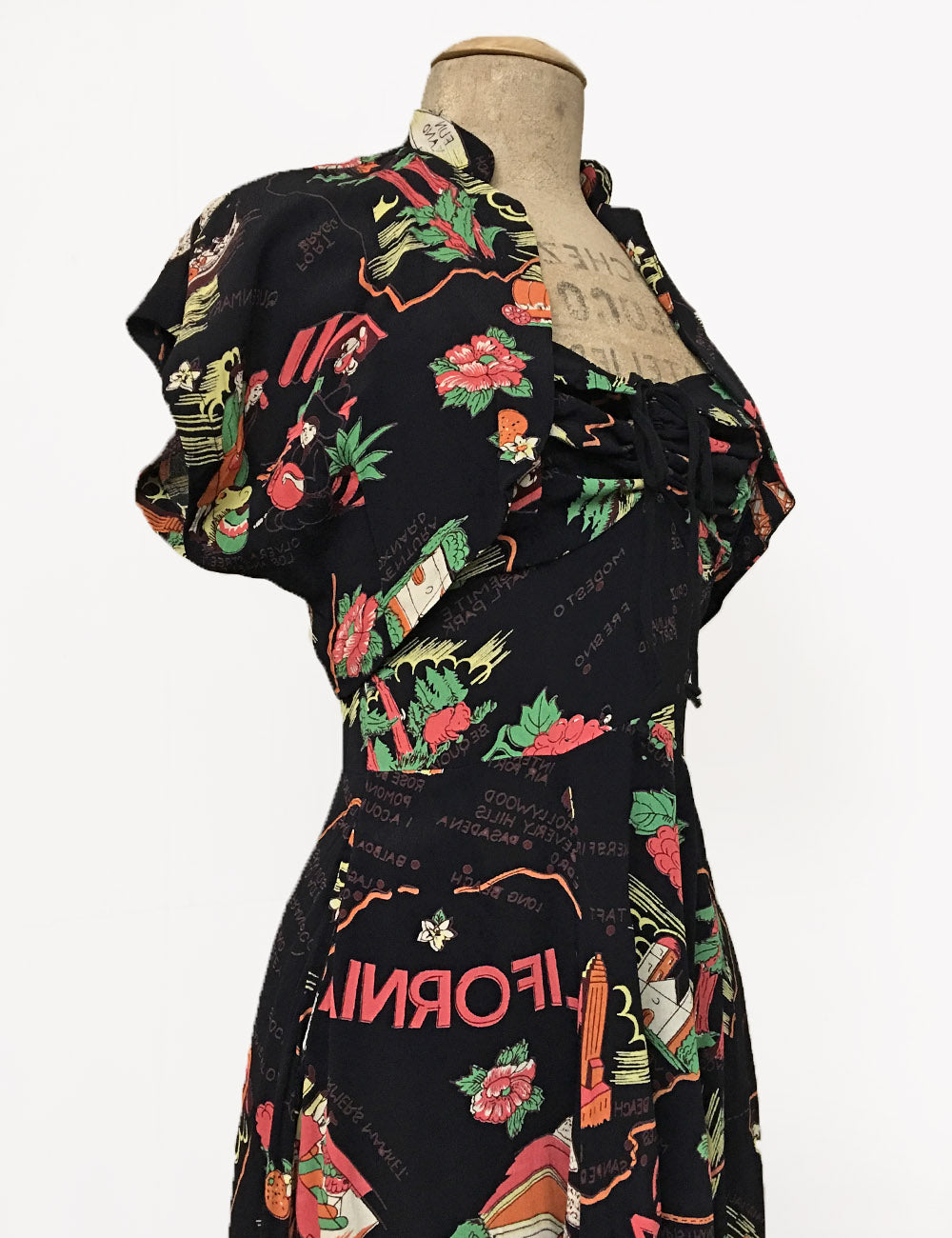 Black California Map Print 1940s Style Marta Halter Dress