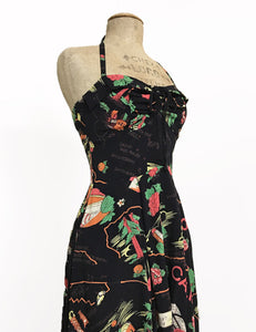 Black California Map Print 1940s Style Marta Halter Dress
