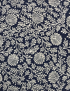 Navy Vintage Fern Print 1930s Inspired V-Neck Kimono Top
