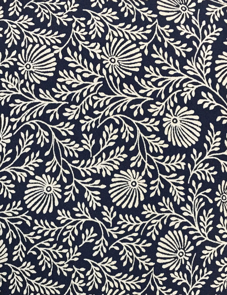 Navy Vintage Fern Print 1930s Inspired V-Neck Kimono Top