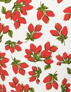 Red & White Rosebud Floral Print Drama Sleeve Babaloo Tie Crop Top