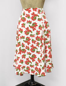 White & Red Rosebud Floral Venice Beach Balboa Circle Swing Skirt