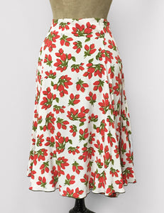 White & Red Rosebud Floral Venice Beach Balboa Circle Swing Skirt
