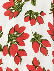 White & Red Rosebud Floral Venice Beach Balboa Circle Swing Skirt
