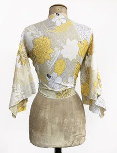 Yellow Crinkle Cotton Floral Angel Wing Crop Tie Top - FINAL SALE
