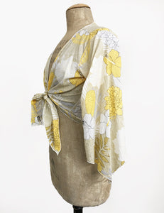 Yellow Crinkle Cotton Floral Angel Wing Crop Tie Top - FINAL SALE