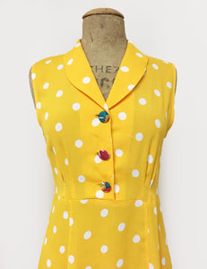 Yellow & White Polka Dot Sleeveless Knee Length Vintage Dress - FINAL SALE