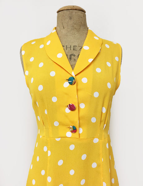Yellow & White Polka Dot Sleeveless Knee Length Vintage Dress - FINAL SALE