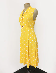 Yellow & White Polka Dot Sleeveless Knee Length Vintage Dress - FINAL SALE