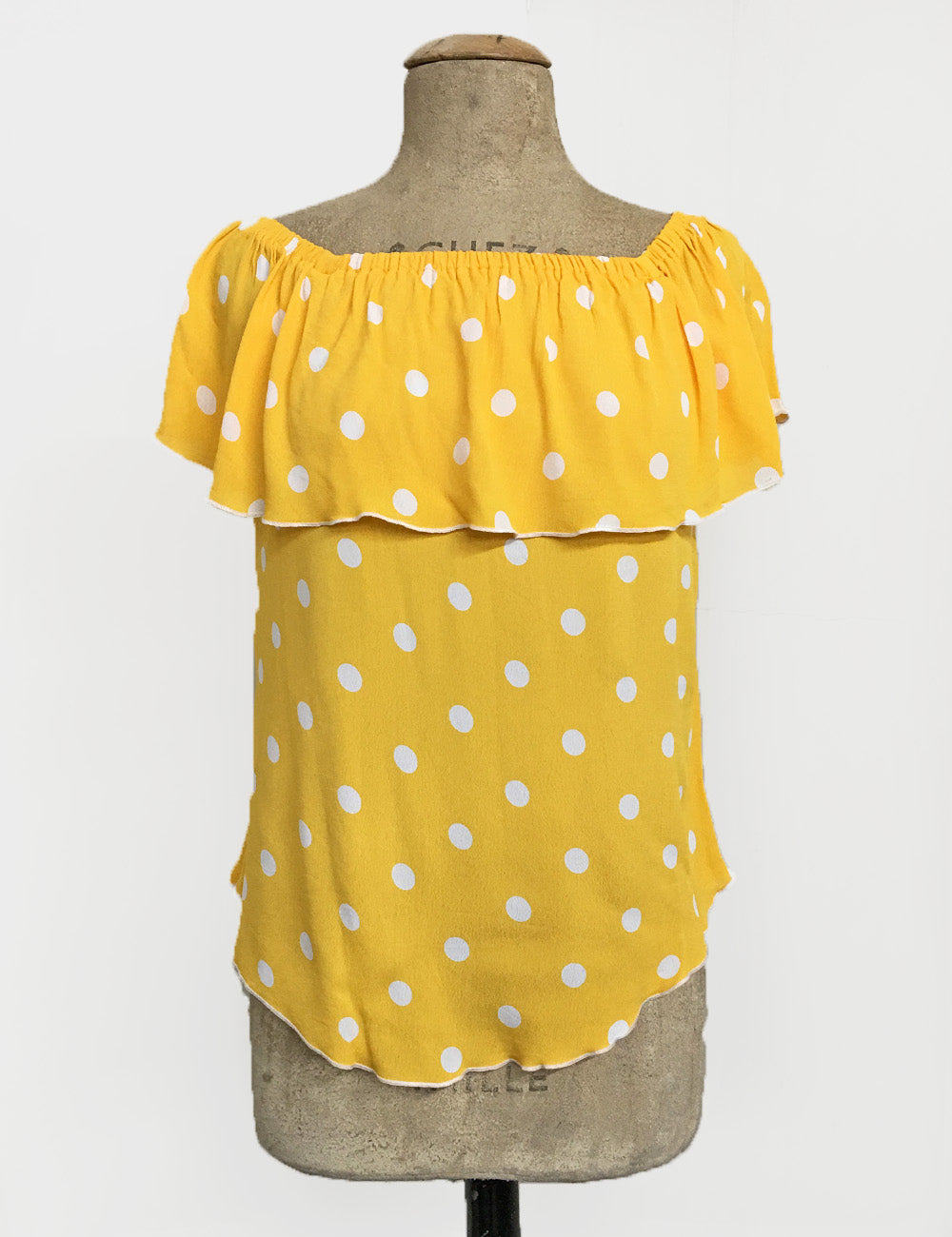 Yellow Polka Dot Ruffle Top Dolores Peasant Blouse - FINAL SALE