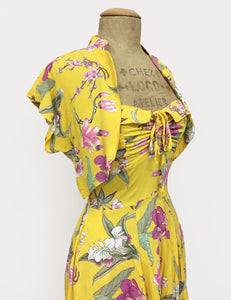 Yellow & Purple Iris Floral 1940s Inspired Marta Halter Swing Dress