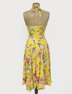 Yellow & Purple Iris Floral 1940s Inspired Marta Halter Swing Dress
