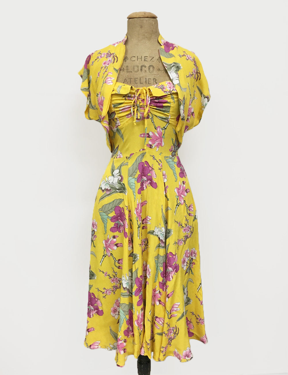 Yellow & Purple Iris Floral 1940s Inspired Marta Halter Swing Dress