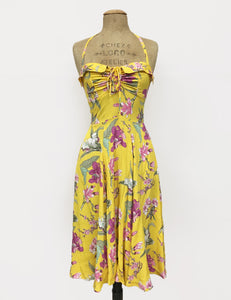 Yellow & Purple Iris Floral 1940s Inspired Marta Halter Swing Dress