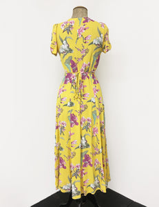 Yellow & Purple Iris Floral Vintage Inspired Tea Length Rita Dress