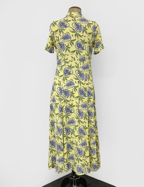 Yellow & Purple Island Music Tea Length Vintage Day Dress - FINAL SALE