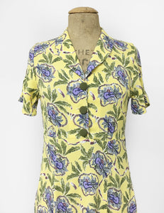 Yellow & Purple Island Music Tea Length Vintage Day Dress - FINAL SALE