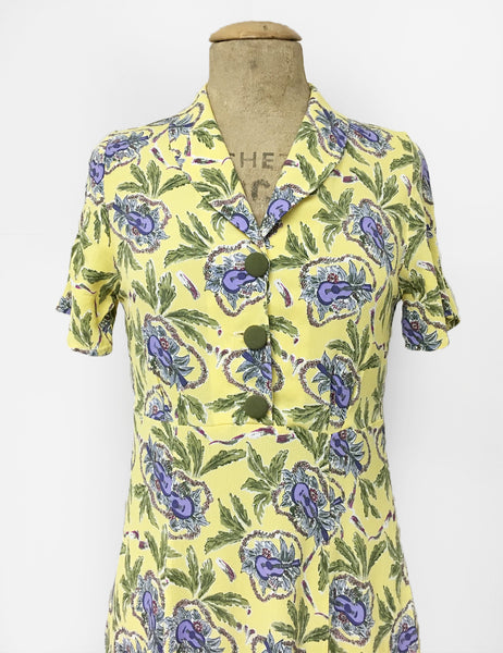 Yellow & Purple Island Music Tea Length Vintage Day Dress - FINAL SALE