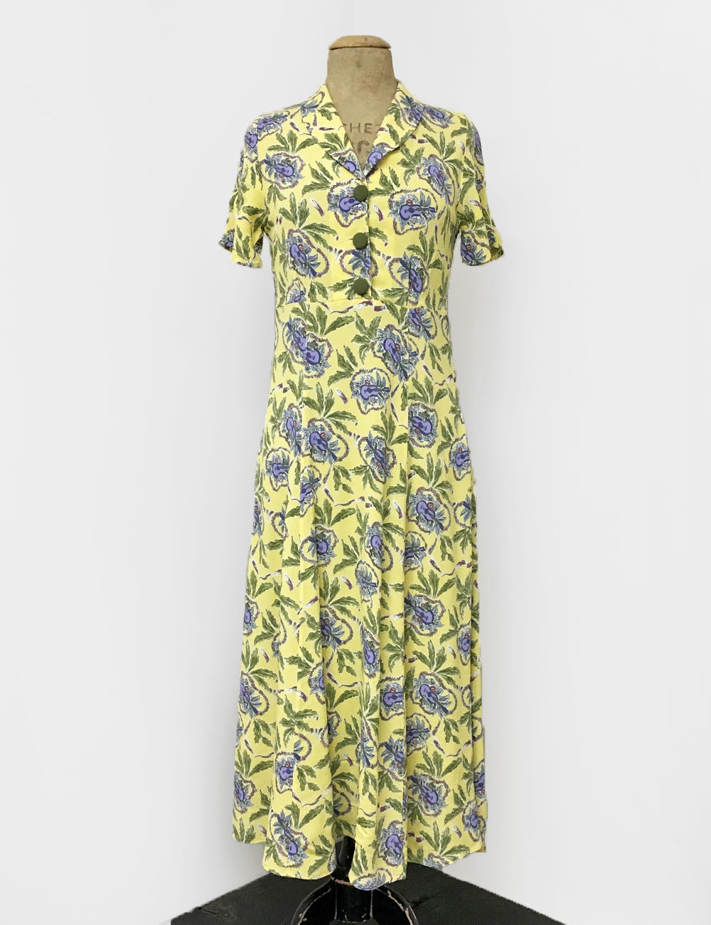 Yellow & Purple Island Music Tea Length Vintage Day Dress - FINAL SALE