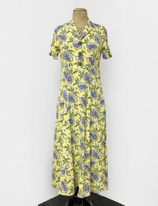 Yellow & Purple Island Music Tea Length Vintage Day Dress - FINAL SALE