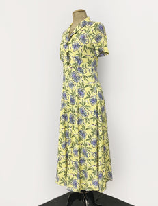 Yellow & Purple Island Music Tea Length Vintage Day Dress - FINAL SALE