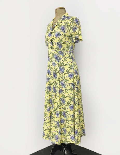 Yellow & Purple Island Music Tea Length Vintage Day Dress - FINAL SALE