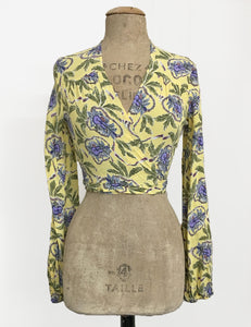 Yellow Island Music Print Babaloo Tie Crop Top - FINAL SALE