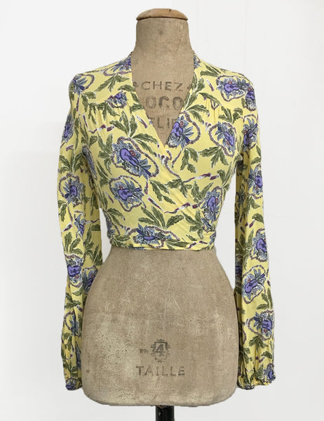 Yellow Island Music Print Babaloo Tie Crop Top - FINAL SALE