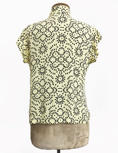 Yellow & Black Geometric 1930s Style Mandarin Collar Tea Timer Top