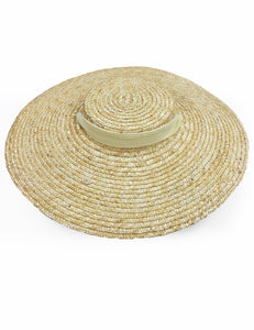 Yellow Seersucker Vintage Style Woven Large Brim Straw Hat