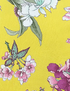 Retro Yellow & Purple Iris Print Mai Tai Knee Length Dress - FINAL SALE