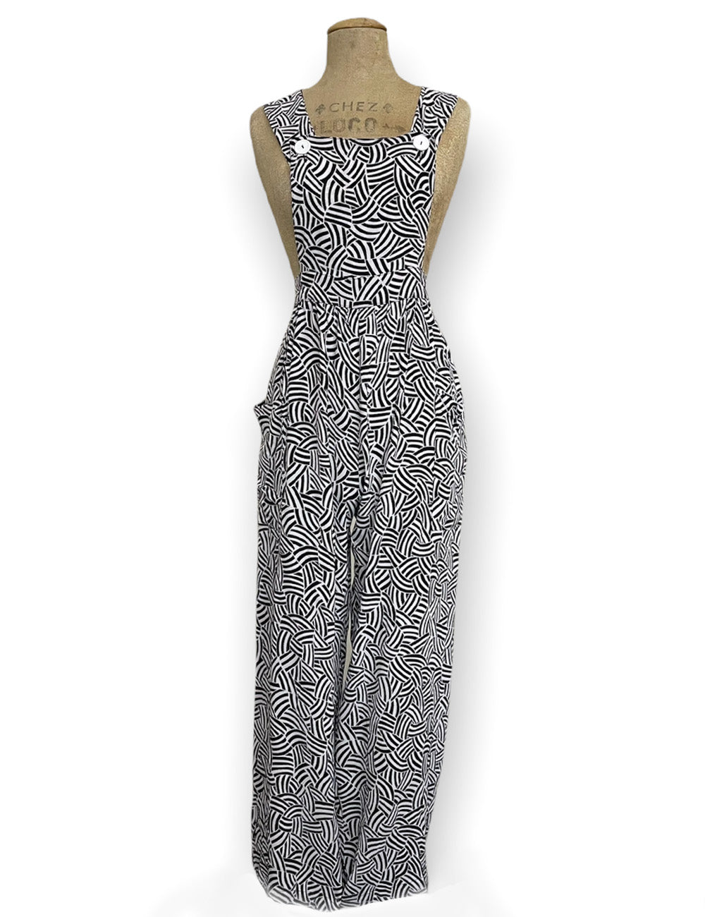 Black & White Deco Waves 1940s Style Rosie Bib Overalls