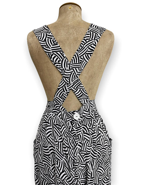 FINAL SALE - Black & White Deco Waves 1940s Style Rosie Bib Overalls